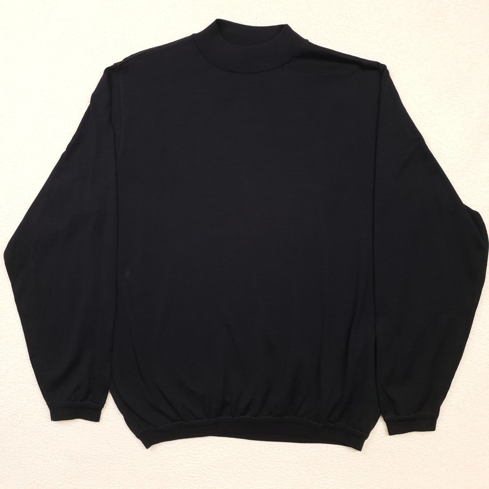 St. Croix Knits Mock Neck Sweater Mens Medium Black Cotton Blend USA Made VTG